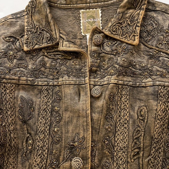 Vtg Metallic Medium Embroidered Crochet Lace Boho Flashback Blazer Jacket Women - Picture 10 of 16